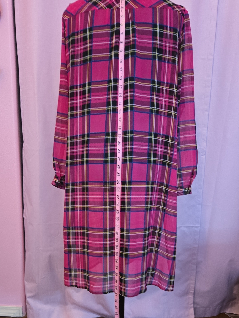 Kate & Mallory Pink Plaid Top, Duster or Dress with Black & Yellow Accents - Picture 3 of 8